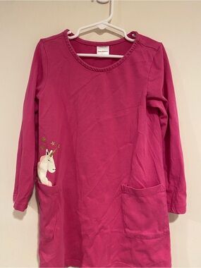 Hanna Andersson Pink Long-Sleeve Unicorn Pocket Dress